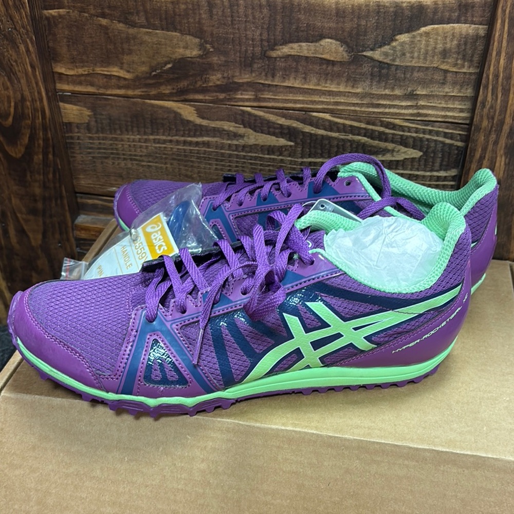 ASICS Women's Purple and Green rocket girl spike Shoes